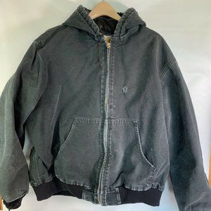 Carhartt J140 Black Jacket Coat Canvas Zip Hooded Mens 2XL USA Rugged Work Wear